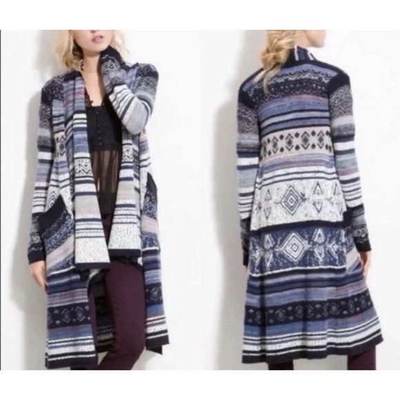Free People Yesterday's Smile Open Cardigan Wool Alpaca Fair Isle Size Large - Picture 1 of 9